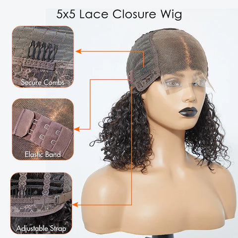 5x5 Glueless Lace Closure Bob Wig 150% Density Water Wave 5x5 Glueless Lace Closure Bob Wig 150% Density Water Wave