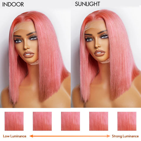 12 Inches Pre-Plucked 13"x4" #Pink Straight Bob Lace Frontal Wig 150% Density-100% Human Hair 12 Inches Pre-Plucked 13"x4" #Pink Straight Bob Lace Frontal Wig 150% Density-100% Human Hair