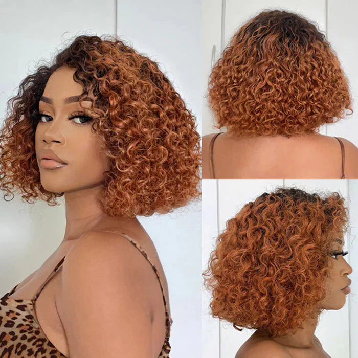 10 Inches Trendy Mix Brown Short Cut Curly HD Lace Glueless Side Part Wig