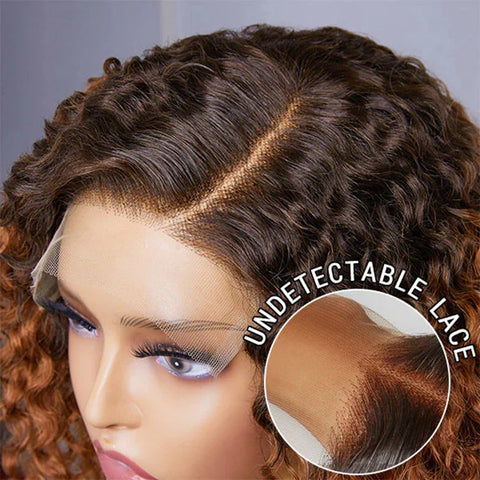 10 Inches Trendy Mix Brown Short Cut Curly HD Lace Glueless Side Part Wig