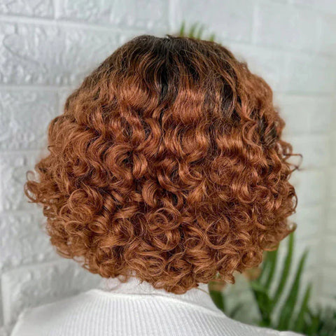 10 Inches Trendy Mix Brown Short Cut Curly HD Lace Glueless Side Part Wig