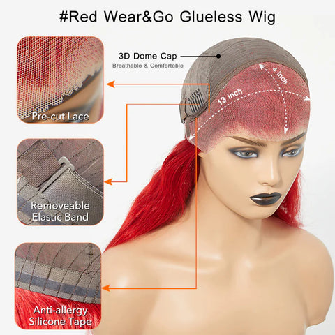 24 Inches 13"x4" Body Wavy Wear & Go Glueless #Red Lace Frontal Wig-100% Human Hair