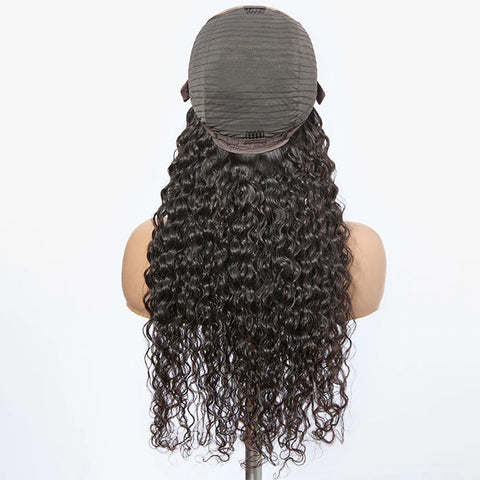 18-32 Inch #1B Water Wavy Brazilian Virgin Hair 5x5 Lace Closure Wigs 180% Density