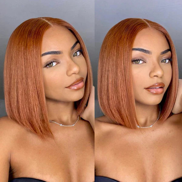 4x4 Beginner Friendly Sugar Maple Glueless Mid Part Bob Lace Closure Wig-100% Human Hair (10 Inches)