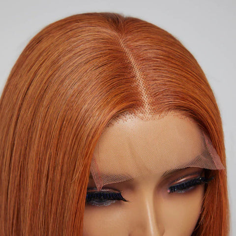 4x4 Beginner Friendly Sugar Maple Glueless Mid Part Bob Lace Closure Wig-100% Human Hair (10 Inches)