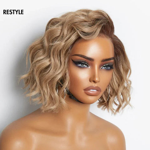 8 inch Ash Blonde Ombre Blunt Cut Bob Glueless Minimalist HD Lace Ready to Go Short Bob Wig