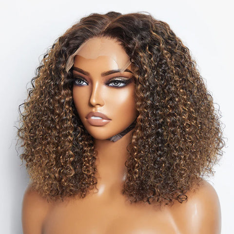 14 inch 5"x5" Closure Lace Wig Kinky Curly Brazilian Human Virgin Hair 150% Density