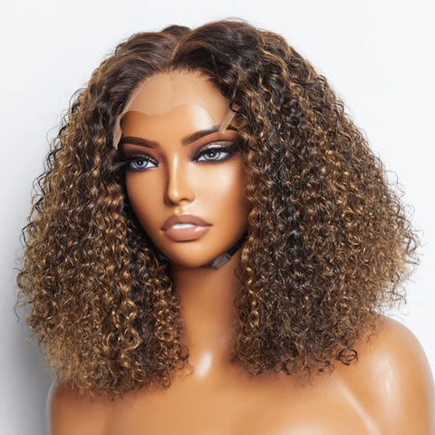 14 inch 5"x5" Closure Lace Wig Kinky Curly Brazilian Human Virgin Hair 150% Density