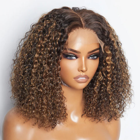 14 inch 5"x5" Closure Lace Wig Kinky Curly Brazilian Human Virgin Hair 150% Density