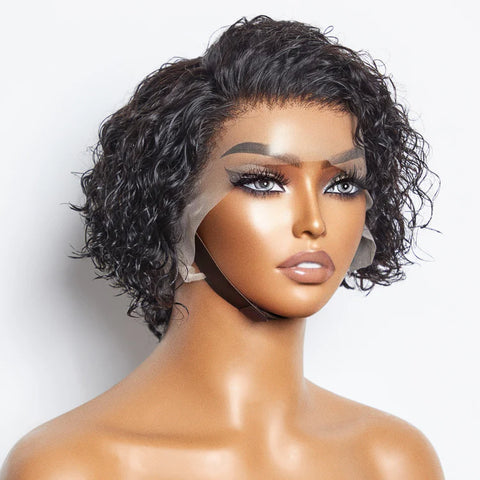 8 inch Short Curly Pixie Cut 13"x4" Frontal Lace Wig Pre-Bleached Knots Brazilian Human Virgin Hair 150% Density