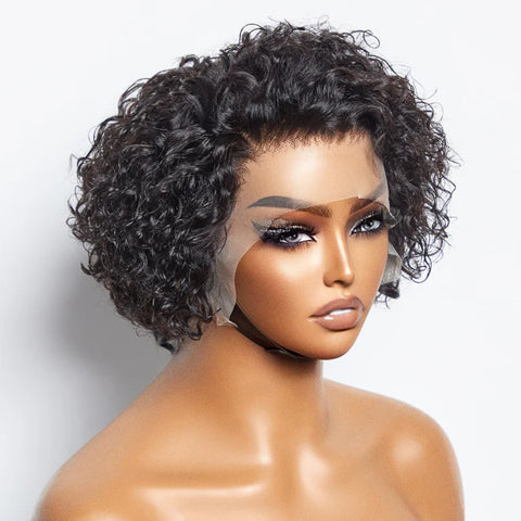 8 inch Short Curly Pixie Cut 13"x4" Frontal Lace Wig Pre-Bleached Knots Brazilian Human Virgin Hair 150% Density