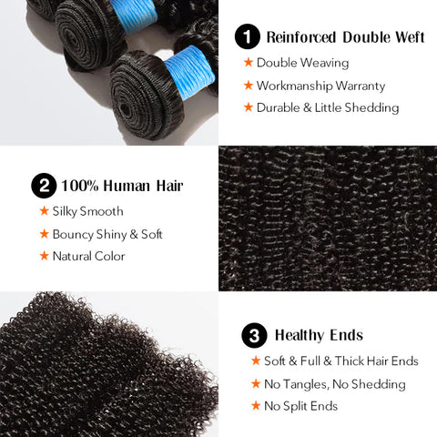 10-30 Inch Kinky Curly Virgin Brazilian Hair #1B Natural Black