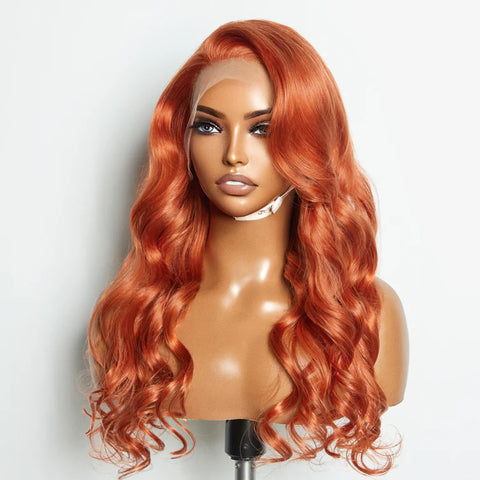 24 Inches Ginger 13"x4" Lace Front Body Wavy Wig Pre-Plucked Free Part 150% Density-100% Human Hair