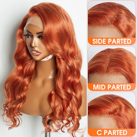 24 Inches Ginger 13"x4" Lace Front Body Wavy Wig Pre-Plucked Free Part 150% Density-100% Human Hair