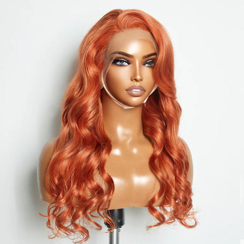 24 Inches Ginger 13"x4" Lace Front Body Wavy Wig Pre-Plucked Free Part 150% Density-100% Human Hair