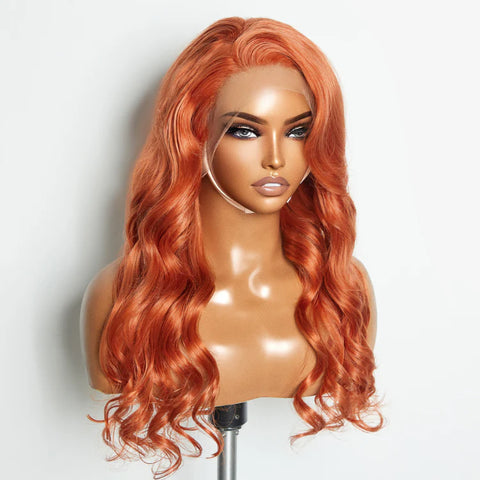 24 Inches Ginger 13"x4" Lace Front Body Wavy Wig Pre-Plucked Free Part 150% Density-100% Human Hair