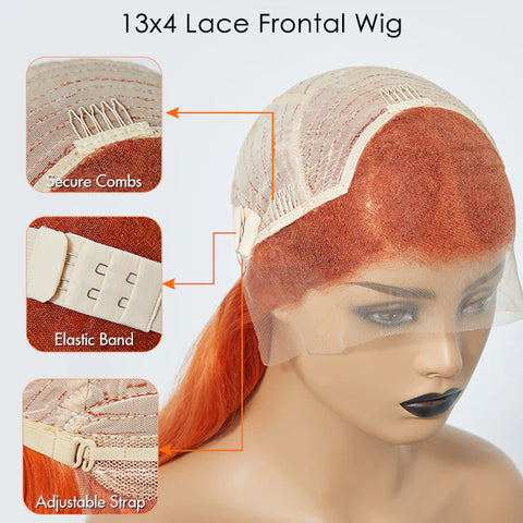 24 Inches Ginger 13"x4" Lace Front Body Wavy Wig Pre-Plucked Free Part 150% Density-100% Human Hair