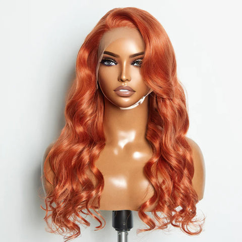 24 Inches Ginger 13"x4" Lace Front Body Wavy Wig Pre-Plucked Free Part 150% Density-100% Human Hair