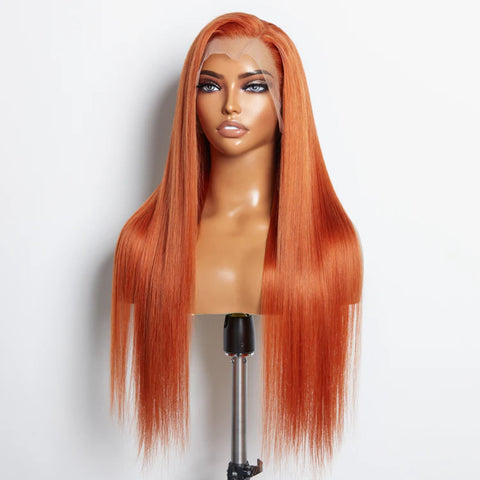 24 Inches Ginger 13"x4" Lace Front Straight Wig Pre-Plucked Free Part 150% Density-100% Human Hair