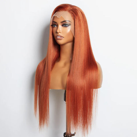 24 Inches Ginger 13"x4" Lace Front Straight Wig Pre-Plucked Free Part 150% Density-100% Human Hair