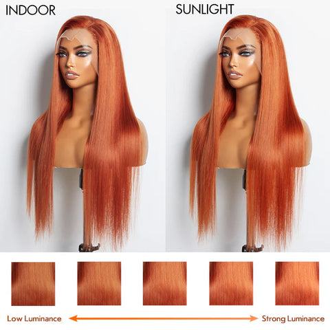 24 Inches Ginger 13"x4" Lace Front Straight Wig Pre-Plucked Free Part 150% Density-100% Human Hair