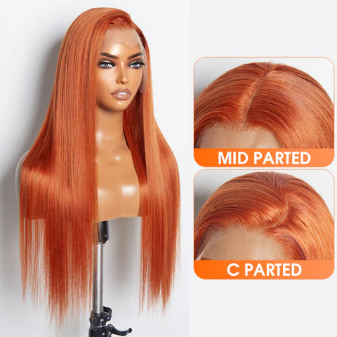 24 Inches Ginger 13"x4" Lace Front Straight Wig Pre-Plucked Free Part 150% Density-100% Human Hair