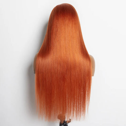 24 Inches Ginger 13"x4" Lace Front Straight Wig Pre-Plucked Free Part 150% Density-100% Human Hair