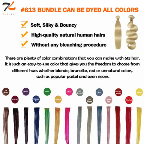 12-30 Inch #613 Lightest Blonde Body Wavy Colored Remy Hair