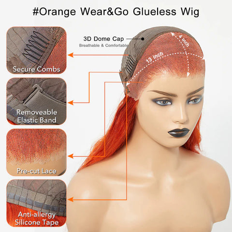 24 Inches 13"x4" Body Wavy Wear & Go Glueless #Orange Lace Frontal Wig-100% Human Hair