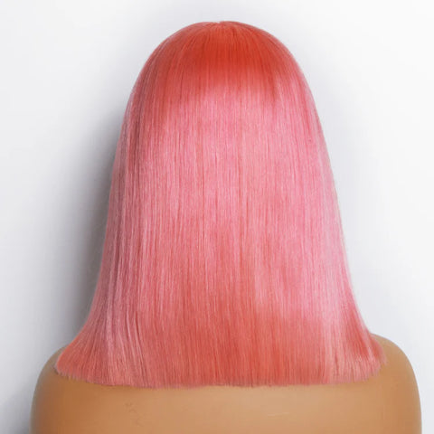 12 Inches Pre-Plucked 13"x4" #Pink Straight Bob Lace Frontal Wig 150% Density-100% Human Hair