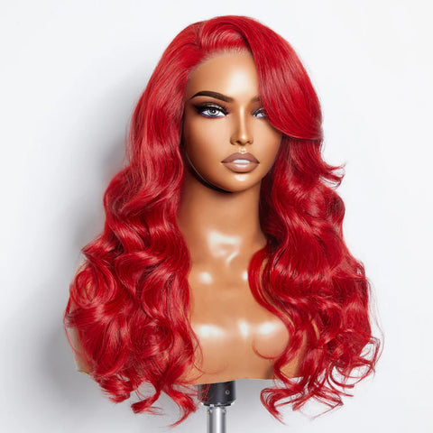 24 Inches 5"x5" Body Wavy Wear & Go Glueless #Red Lace Closure Wig-100% Human Hair