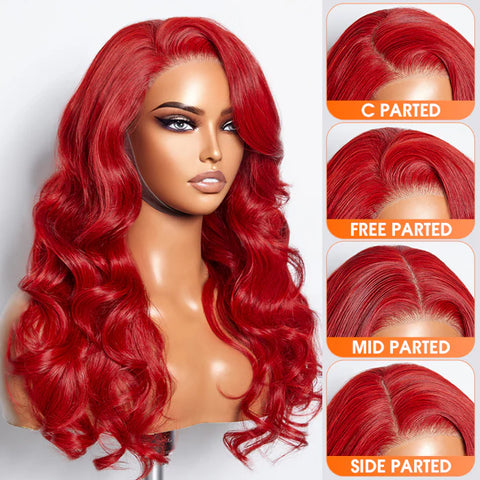 24 Inches 5"x5" Body Wavy Wear & Go Glueless #Red Lace Closure Wig-100% Human Hair