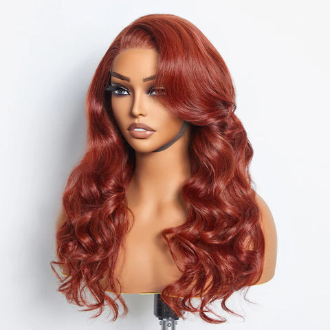 24 Inches 5"x5" Body Wavy Wear & Go Glueless #Redbrown Lace Closure Wig-100% Human Hair