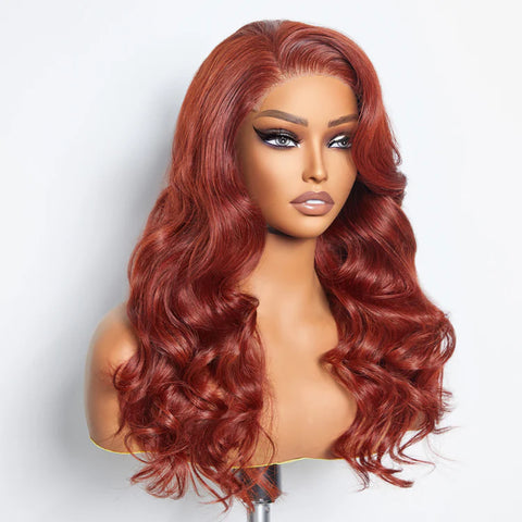 24 Inches 5"x5" Body Wavy Wear & Go Glueless #Redbrown Lace Closure Wig-100% Human Hair