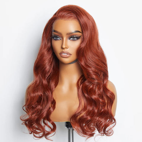 24 Inches 13"x4" Body Wavy Wear & Go Glueless #Redbrown Lace Frontal Wig-100% Human Hair