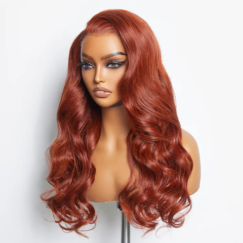 24 Inches 13"x4" Body Wavy Wear & Go Glueless #Redbrown Lace Frontal Wig-100% Human Hair