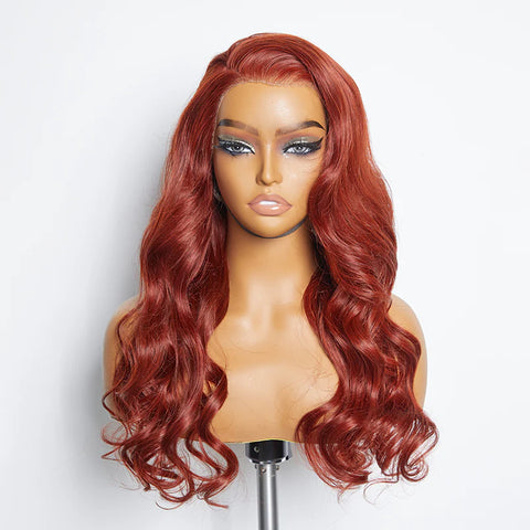 24 Inches 13"x4" Body Wavy Wear & Go Glueless #Redbrown Lace Frontal Wig-100% Human Hair