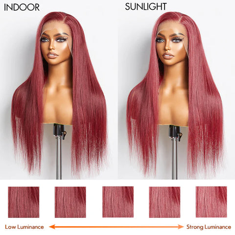 24 Inches Burgundy 13"x4" Lace Front Straight Wig Pre-Plucked Free Part 150% Density-100% Human Hair